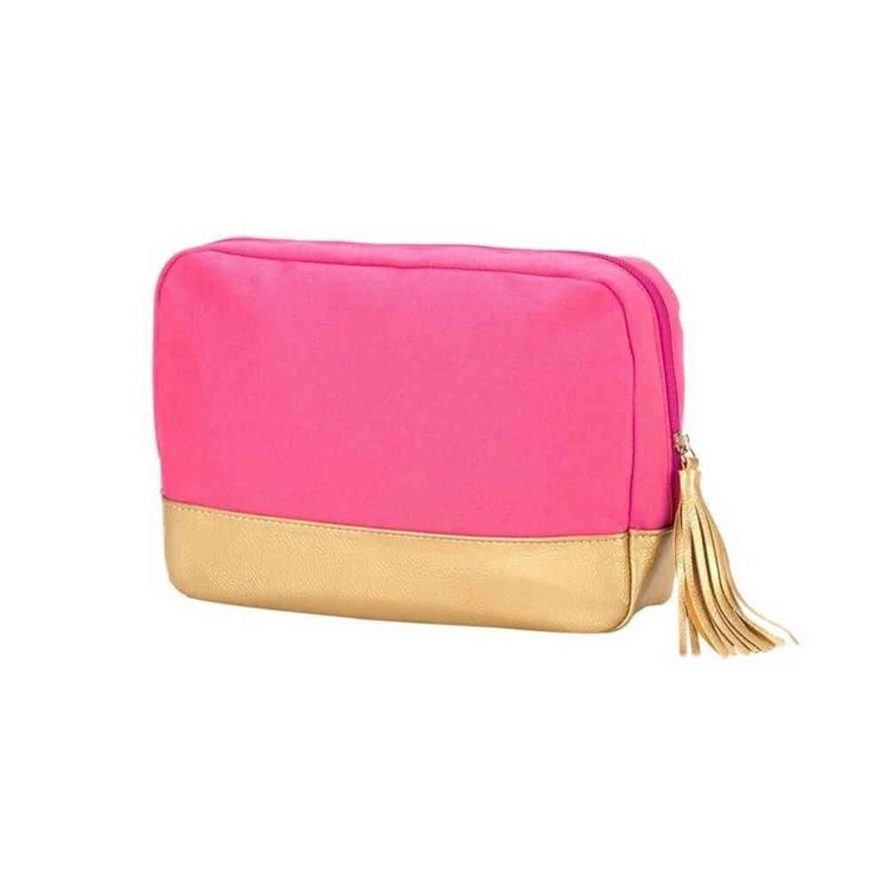 Hot Pink & Gold Cabana Cosmetic Bag